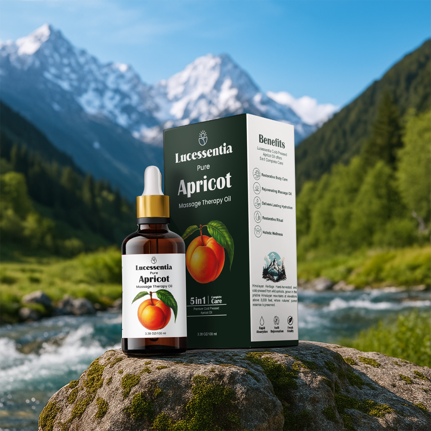 Lucessentia Pure Himalayan Wild Apricot Oil (Chulli/Gutti)—cold pressed massage therapy oil sourced with high-altitude potency.