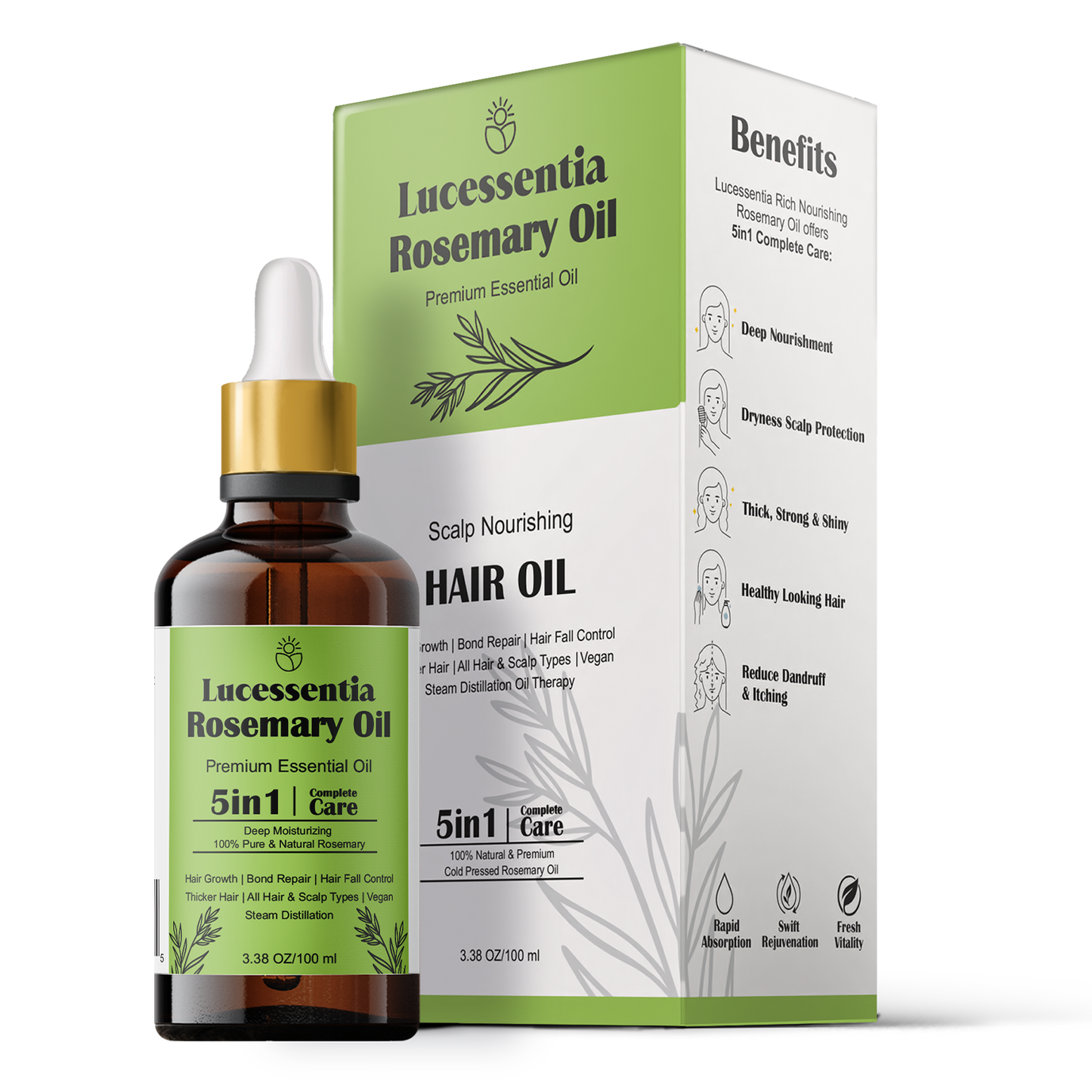 Lucessentia Pure Rosemary steam distilled oil for scalp wellness and fuller-looking hair, featuring high-cineole botanical potency