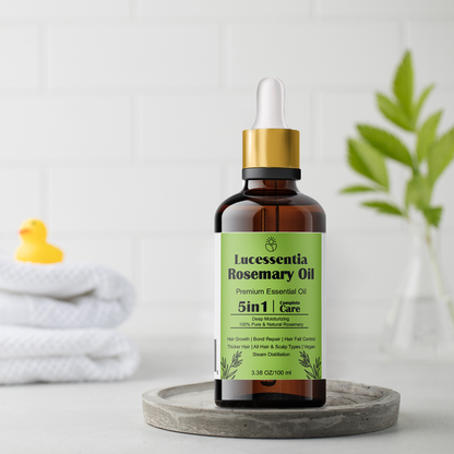 Lucessentia Pure Rosemary steam distilled oil for scalp wellness and fuller-looking hair, featuring high-cineole botanical potency